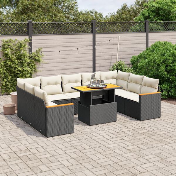 vidaXL Set Divani da Giardino 10pz con Cuscini in Polyrattan Nero