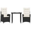 vidaXL Set da Pranzo da Giardino 3 pz con Cuscini Nero in Polyrattan