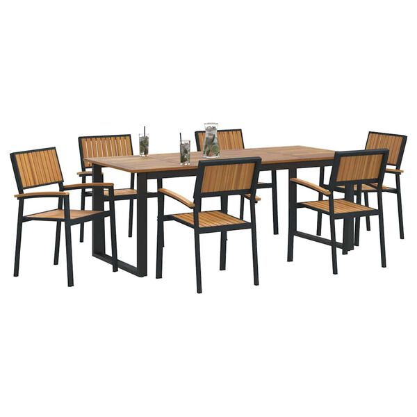 vidaXL Set da Pranzo per Giardino 7 pcs Nero Legno di Acacia Massello