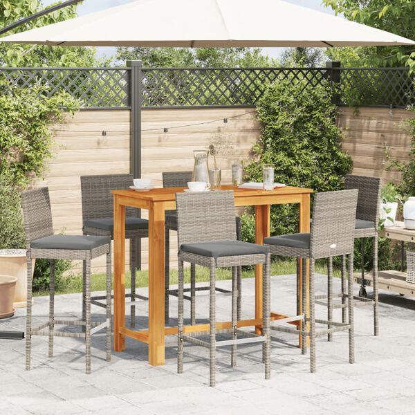 vidaXL Set Bar da Giardino 7 pz Grigio in Legno Acacia e Polyrattan