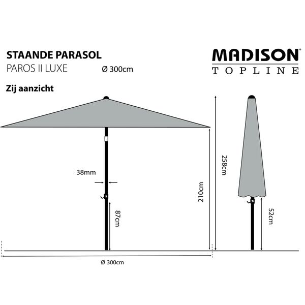 Madison Ombrellone da Giardino Paros II Luxe 300 cm Bagliore Dorato