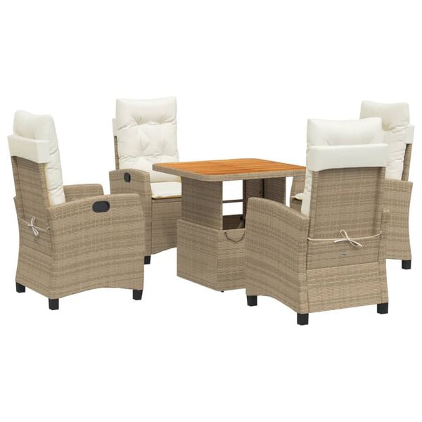 vidaXL Set da Pranzo da Giardino 5 pz con Cuscini Beige in Polyrattan