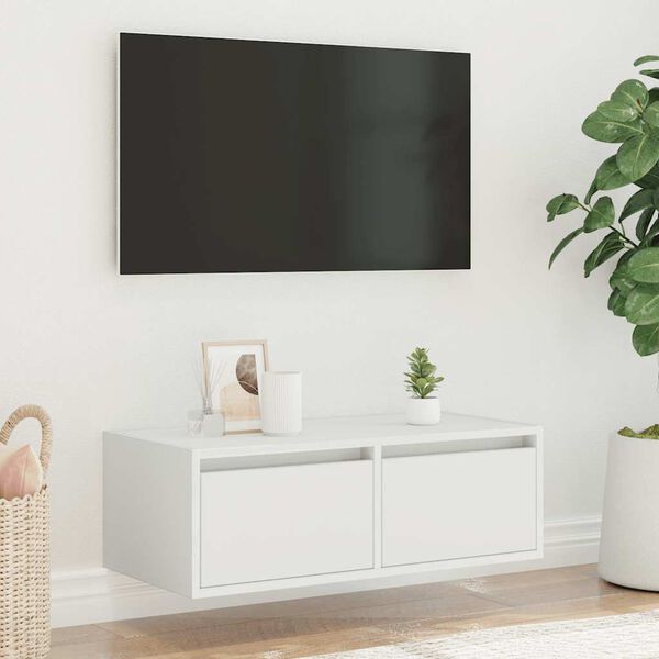 vidaXL Mobile Porta TV con Luci LED 75x35,5x25 cm Bianco