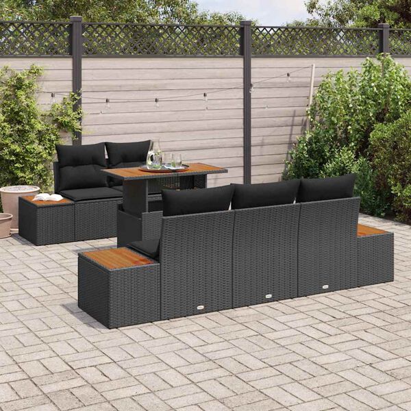 vidaXL Set da Pranzo per Giardino con cuscino 6 pcs Nero e Marrone