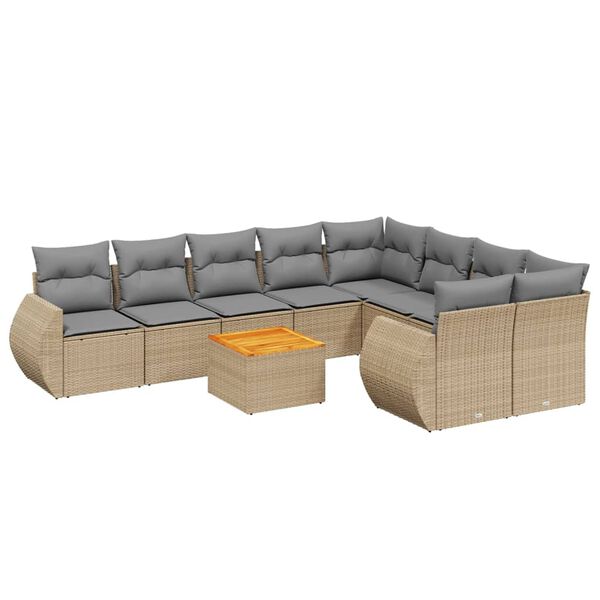 vidaXL Set Divano da Giardino 10 pz con Cuscini Beige in Polyrattan
