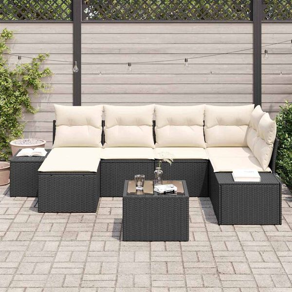 vidaXL Set Divano da Giardino 7 pcs Nero e crema Poly Rattan