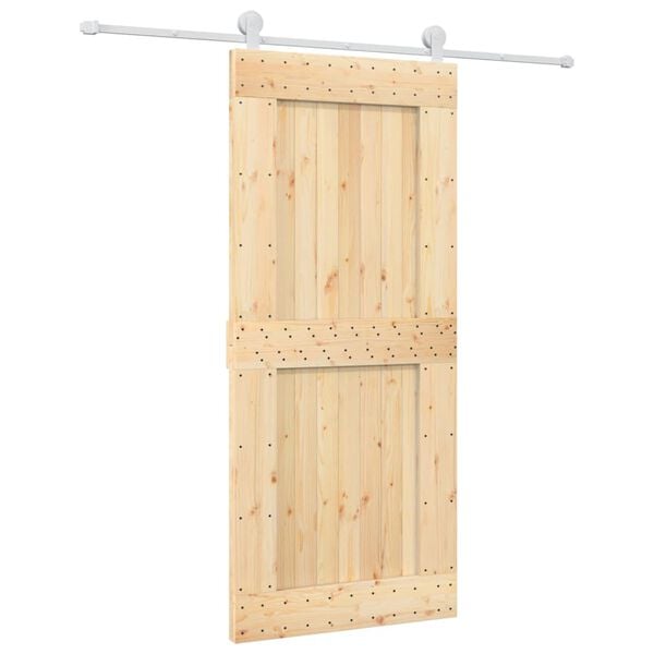 vidaXL Porta Scorrevole con Set Hardware 90x210 cm Legno Massello Pino