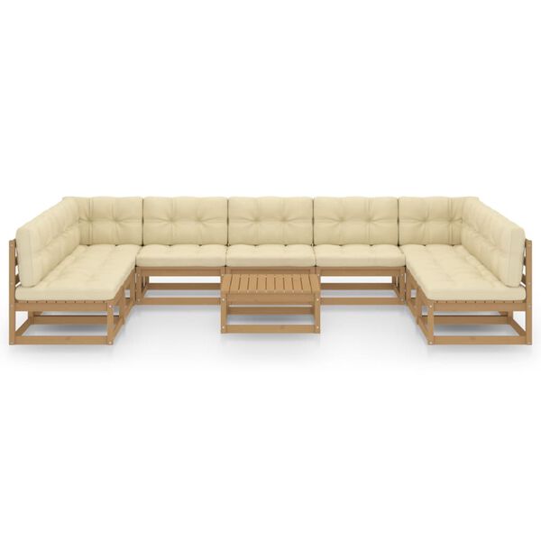 vidaXL Set Salotto Giardino e Cuscini 10 pz Legno Massello Pino Ambra