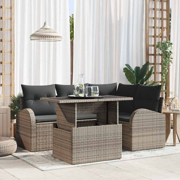 vidaXL Set Divano da Giardino con cuscino 5 pcs Grigio Poly Rattan