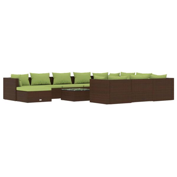 vidaXL Set Divani da Giardino 12 pz con Cuscini in Polyrattan Marrone