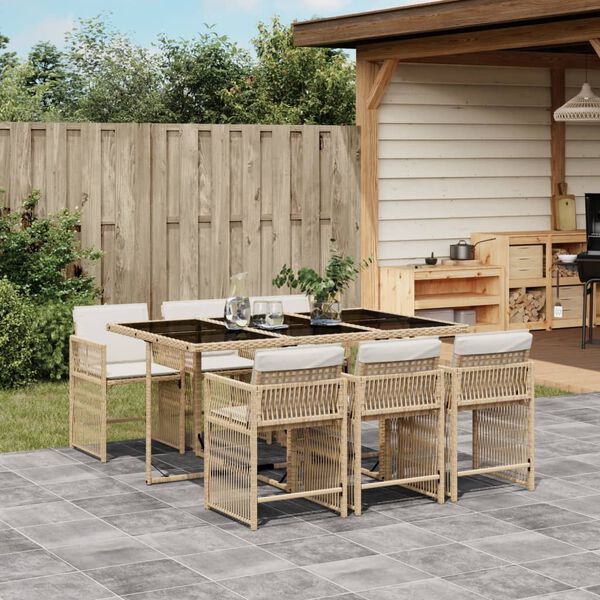vidaXL Set da Pranzo da Giardino 7 pz con Cuscini Beige in Polyrattan