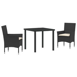 vidaXL Set da Pranzo per Giardino con cuscino 3 pcs Nero polyrattan