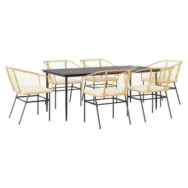 vidaXL Set Pranzo da Giardino 7pz con Cuscini Marrone Polyrattan Vetro