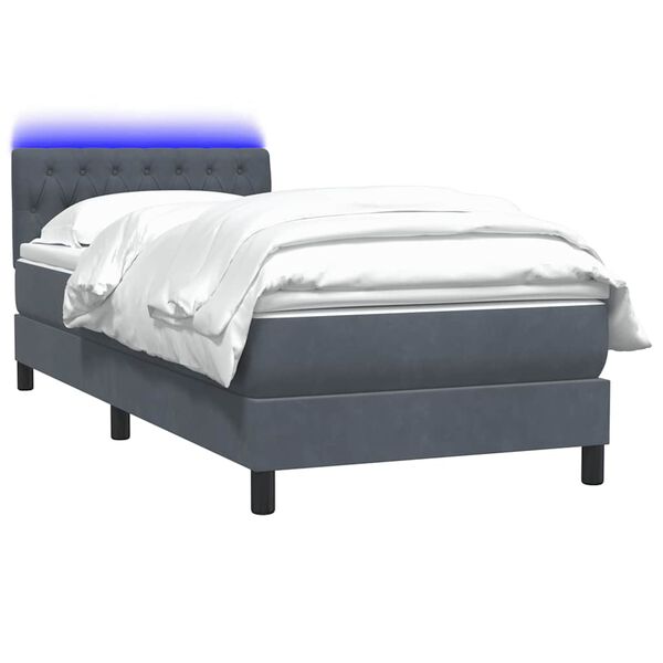 vidaXL Letto a Molle con Materasso e LED Grigio Scuro 80x210 cm Velluto