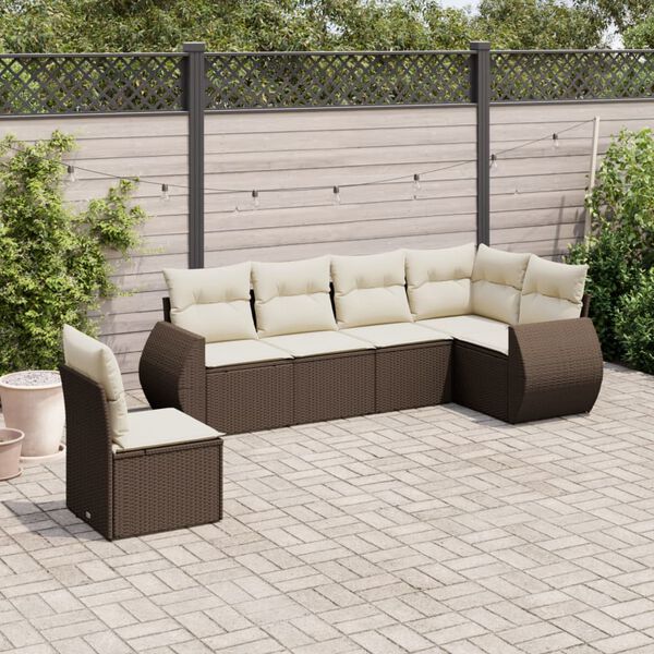 vidaXL Set Divano da Giardino 6 pz con Cuscini Marrone in Polyrattan