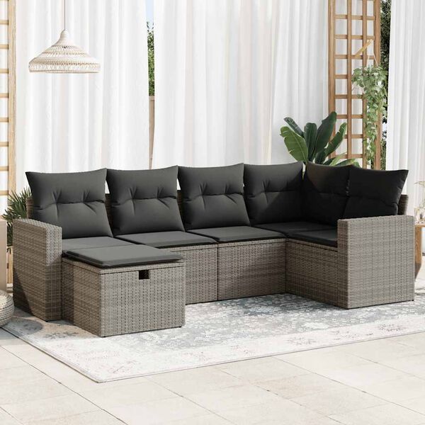 vidaXL Set Divano da Giardino 6 pz con Cuscini Grigio in Polyrattan