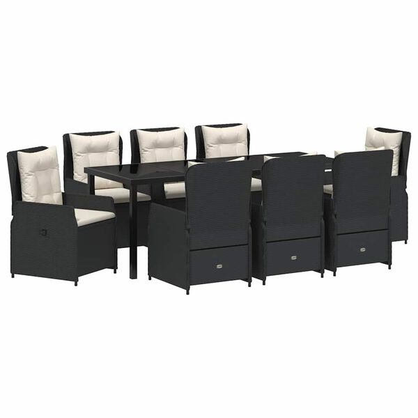 vidaXL Set da Pranzo per Giardino 9 pcs Nero polyrattan