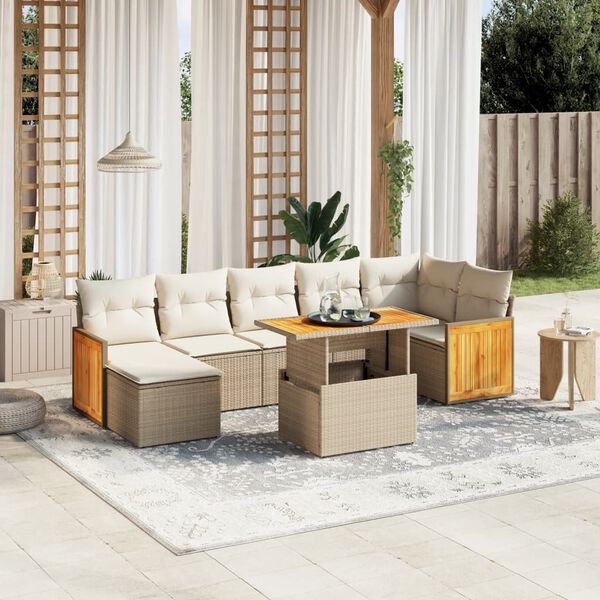 vidaXL Set Divano da Giardino 8 pz con Cuscini Beige in Polyrattan