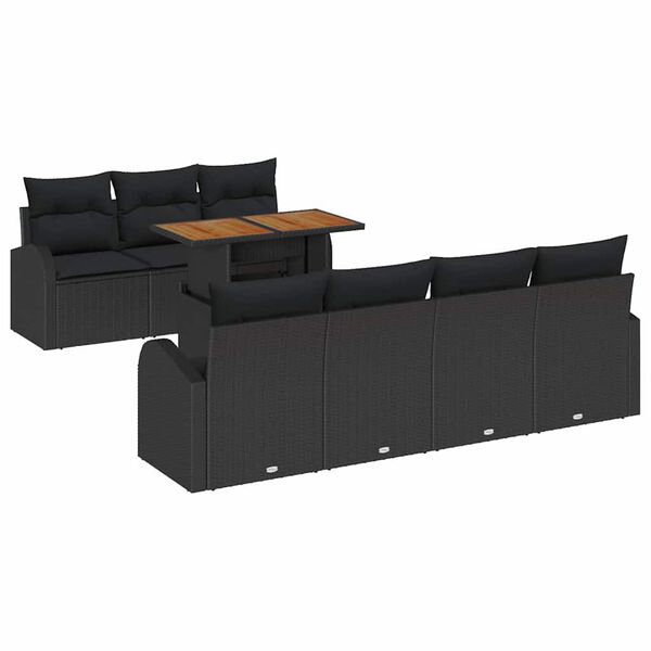 vidaXL Set Divano da Giardino con archiviazione 8 pcs Nero Poly Rattan