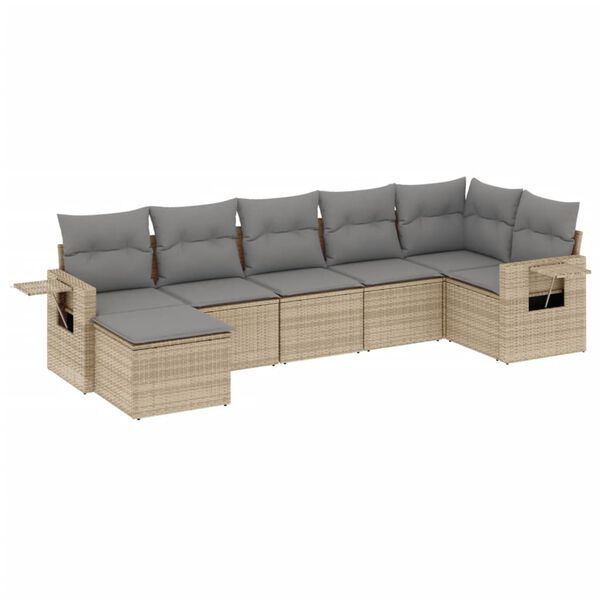 vidaXL Set Divani da Giardino 7 pz con Cuscini Beige in Polyrattan