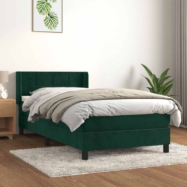 vidaXL Giroletto a Molle con Materasso Verde Scuro 90x190 cm Velluto