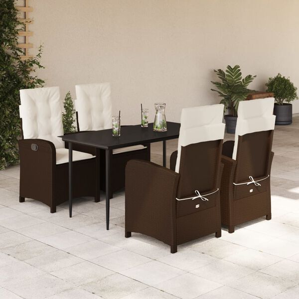 vidaXL Set da Pranzo da Giardino 5pz con Cuscini in Polyrattan Marrone