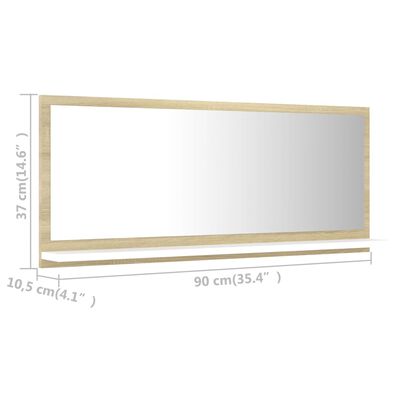 vidaXL Specchio Bagno Bianco e Rovere Sonoma 90x10,5x37 cm Multistrato