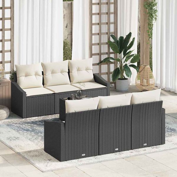 vidaXL Set di divani con cuscino 7 pcs Nero e Crema polyrattan