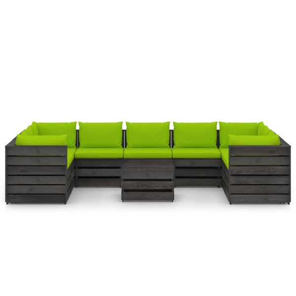 vidaXL Set Salotto Giardino con Cuscini 10 pz Legno Impregnato Grigio