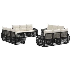 vidaXL Set Divano da Giardino 12 pcs Nero e Bianco Crema polyrattan