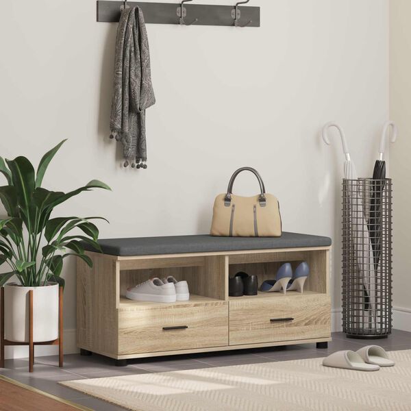 vidaXL Panca per ingresso con cuscino Rovere Sonoma 100 x 38 x 46 cm