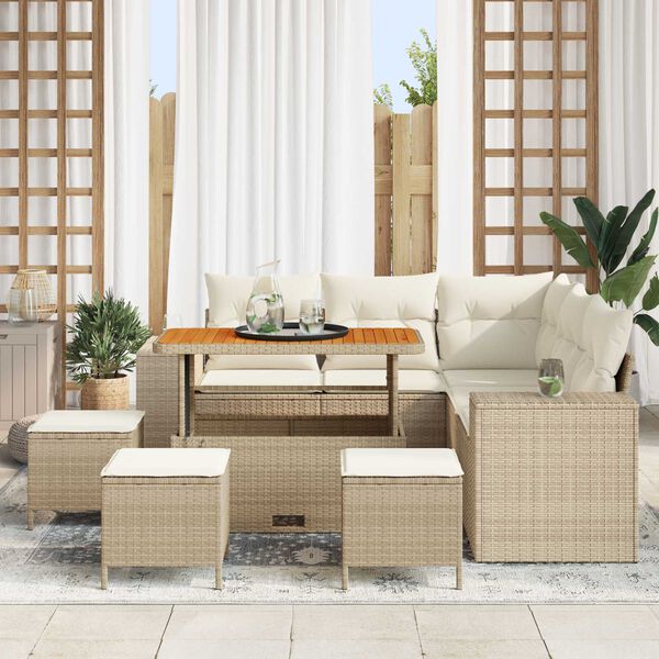 vidaXL Set Divano da Giardino con cuscino 9 pcs Beige polyrattan