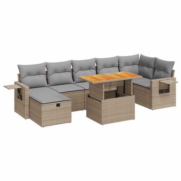 vidaXL Set Divano da Giardino 5 pz con Cuscini Beige Polyrattan Acacia