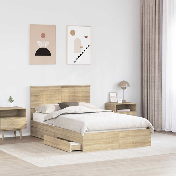 vidaXL Letto con Contenitore con testiera Rovere Sonoma 120 x 200 cm
