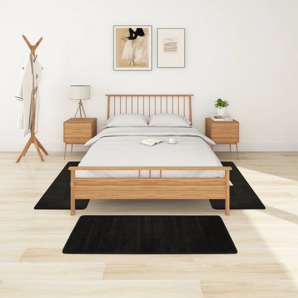 vidaXL Tappeti per Camera da Letto Shaggy a Pelo Lungo Pile 3 pz Nero