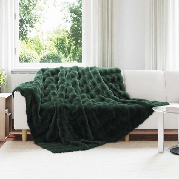 vidaXL Coperta in Pelliccia di Coniglio Finta Olite Verde Scuro