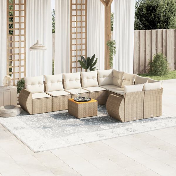 vidaXL Set Divano da Giardino 10 pz con Cuscini Beige in Polyrattan