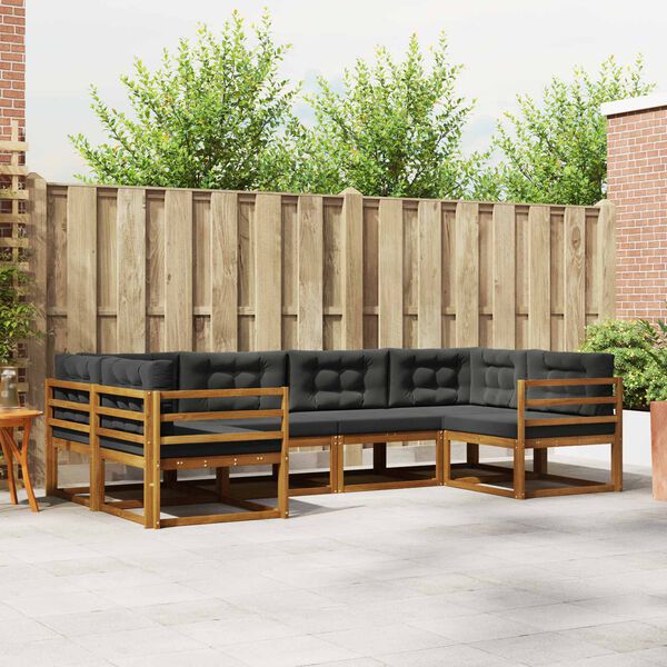 vidaXL Set di divani da esterno con cuscino 6 pcs Naturale e Antracite