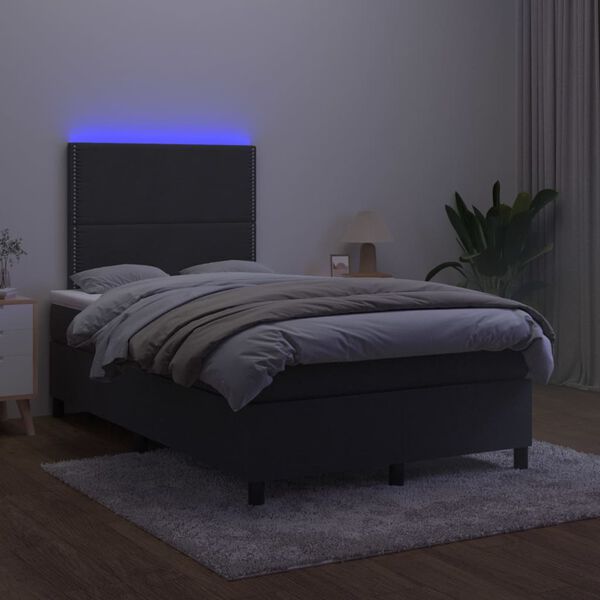 vidaXL Letto a Molle con Materasso e LED Nero 120x190 cm in Velluto