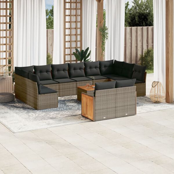 vidaXL Set Divani da Giardino 13 pz con Cuscini Grigio in Polyrattan