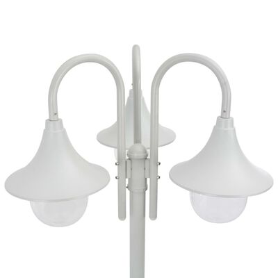 vidaXL Lampione da Giardino E27 220 cm in Alluminio 3 Lampade Bianco
