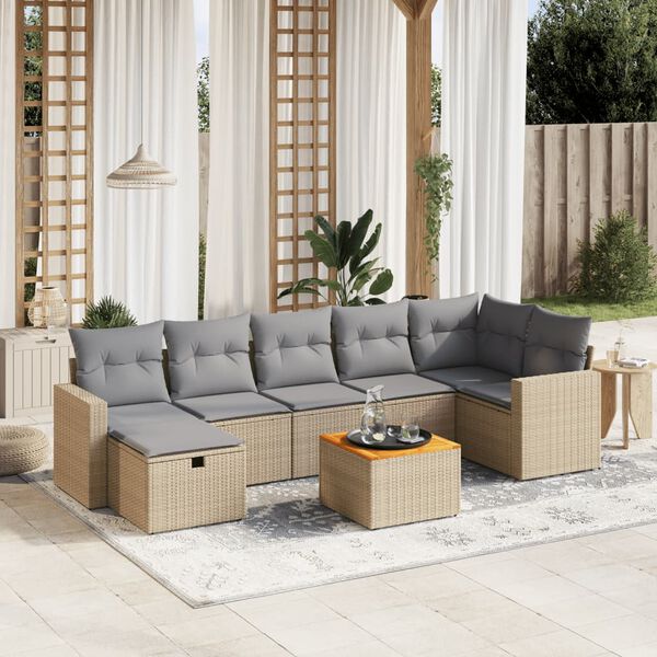 vidaXL Set Divano da Giardino 8 pz con Cuscini Beige Misto Polyrattan