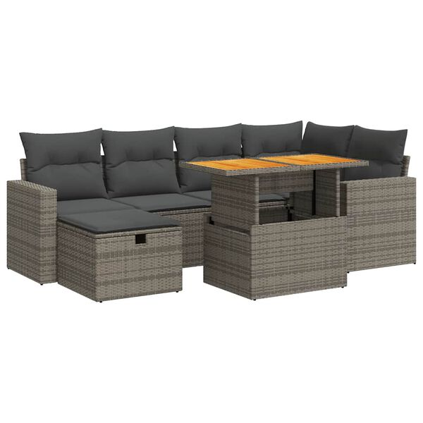 vidaXL Set Divano da Giardino 8pz con Cuscini Grigio Polyrattan Acacia