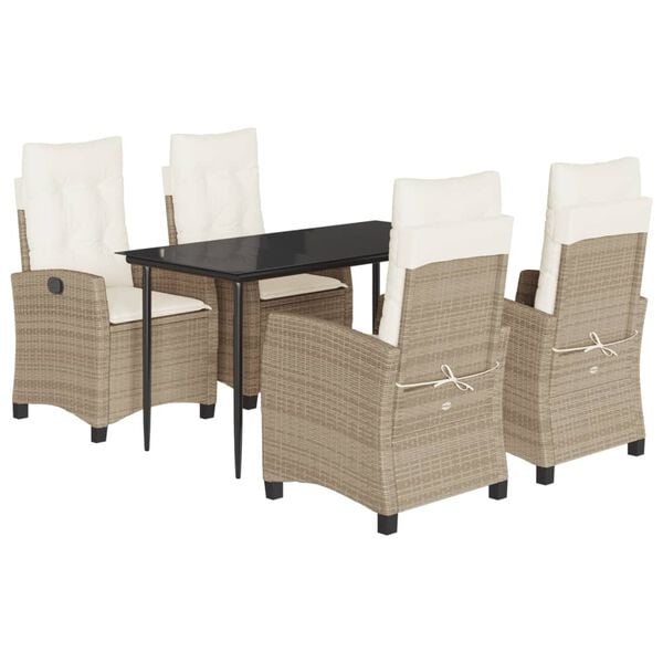 vidaXL Set da Pranzo da Giardino 5 pz con Cuscini Beige in Polyrattan
