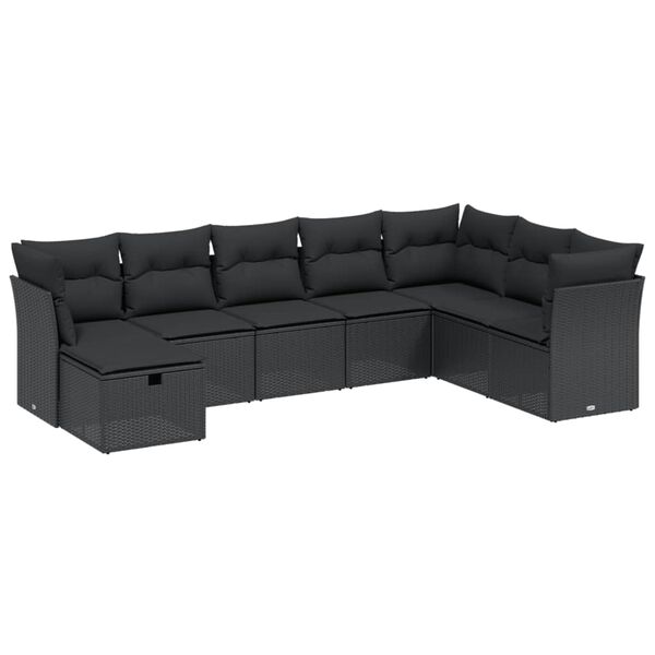 vidaXL Set Divani da Giardino con Cuscini 8 pz Nero in Polyrattan
