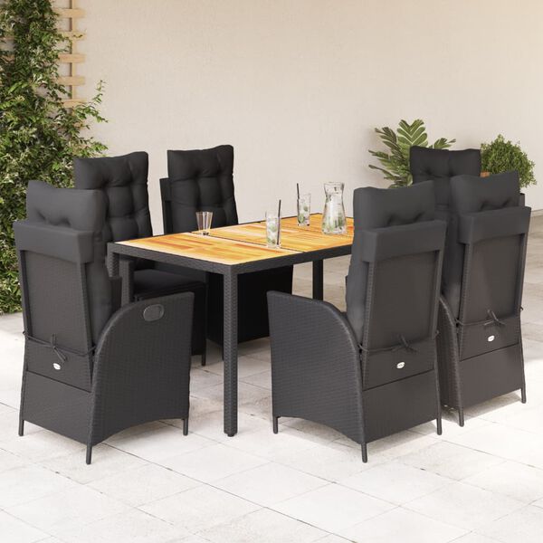 vidaXL Set da Pranzo da Giardino 7 pz Nero con Cuscini in Polyrattan
