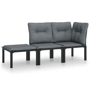 vidaXL Set Salotto da Giardino 3 pz Nero e Grigio in Polyrattan