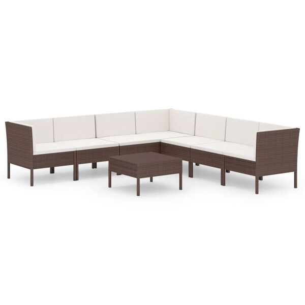 vidaXL Set Divani da Giardino 8 pz con Cuscini in Polyrattan Marrone