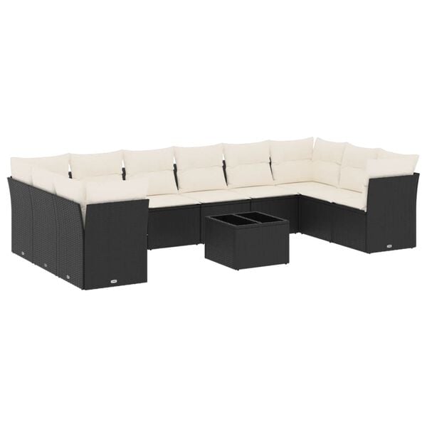 vidaXL Set Divani da Giardino 11 pz con Cuscini in Polyrattan Nero