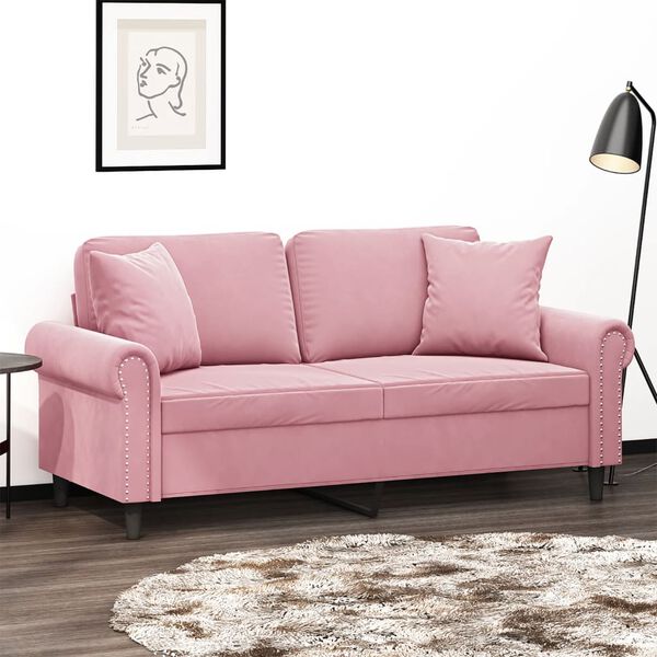vidaXL Divano a 2 Posti con Cuscini Rosa 140 cm in Velluto